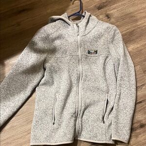 L.L. Bean Heathered Light Gray Hooded Full-Zip Jacket